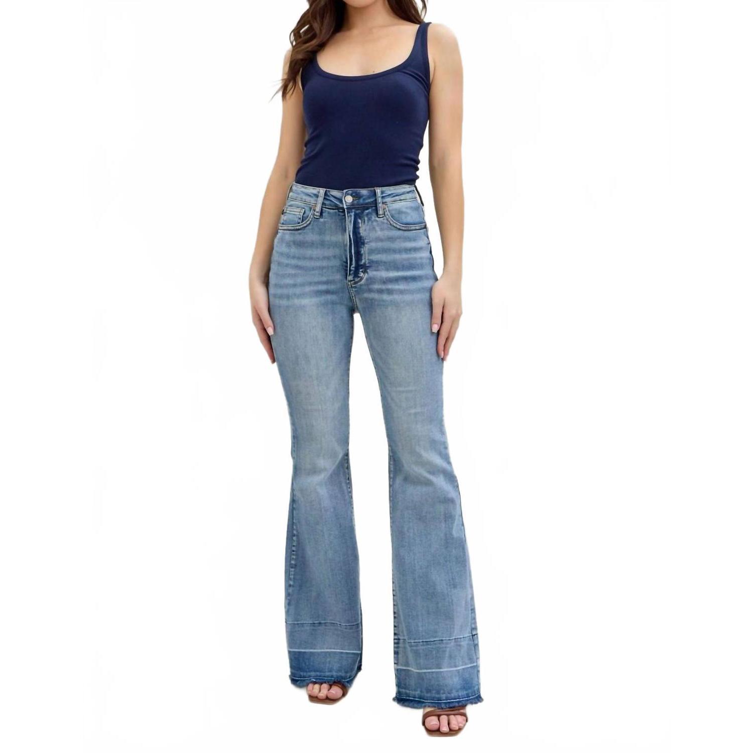 New Judy Blue High Waist Tummy Control Release Hem Flare Jeans In Blue